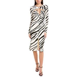 NEW Et Ochs Eleanor Overlay Midi Dress in Black White Luxe Zebra Size 0 NWT